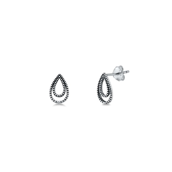 Bali Style Teardrop Sterling Silver Stud Earrings - Picture 1 of 1